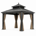 Pavillon aus Aluminium mit Polyester-Vorhängen Dunkelgrau/Braun