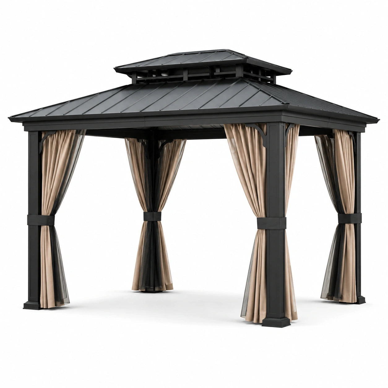 Gartenpavillon aus Aluminium und Stahl mit Polyester-Vorhängen 300cm x 400cm Anthrazit/Beige