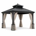 Gartenpavillon aus Aluminium und Stahl mit Vorhängen Beige
