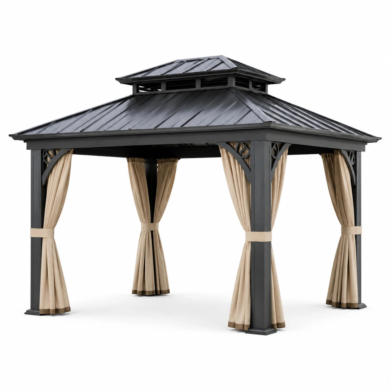 Metall-Gartenpavillon mit Polyesterdach 3x4m Grau/Beige