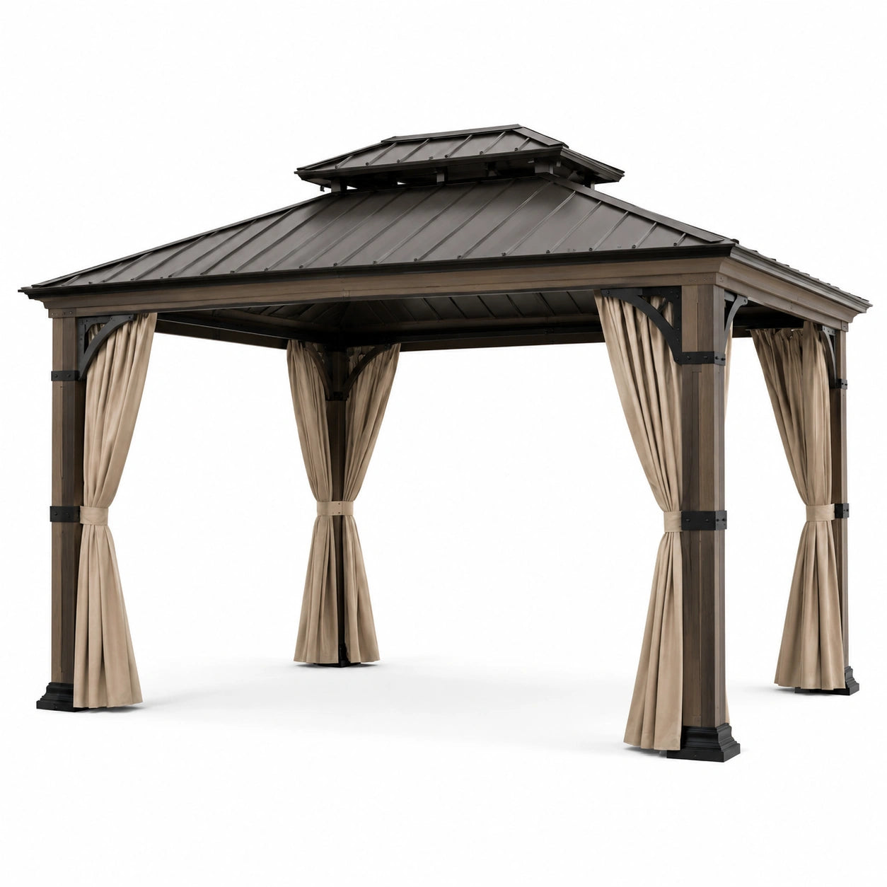 Pavillon Stahlrahmen Aluminiumdach Polyester Vorhänge 300x400 cm Braun/Beige