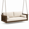 Holz Schaukelbank mit Leinen-Kissen und Stahlketten, Braun/Beige