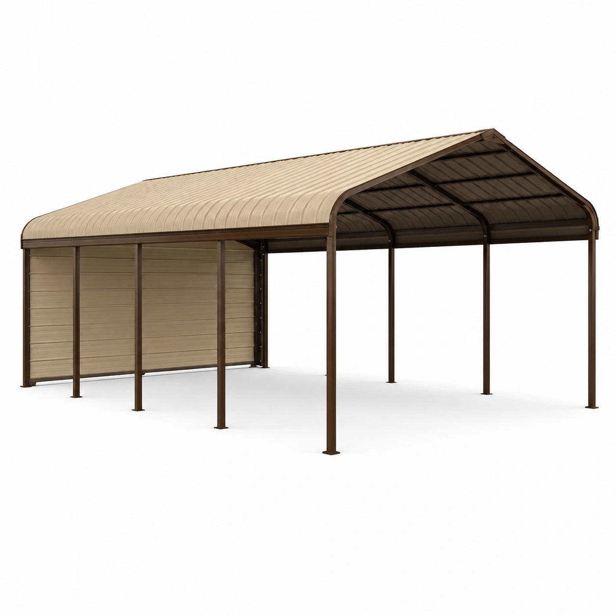 Stahl Carport aus Polycarbonat Beige Dunkelbraun 6x3m