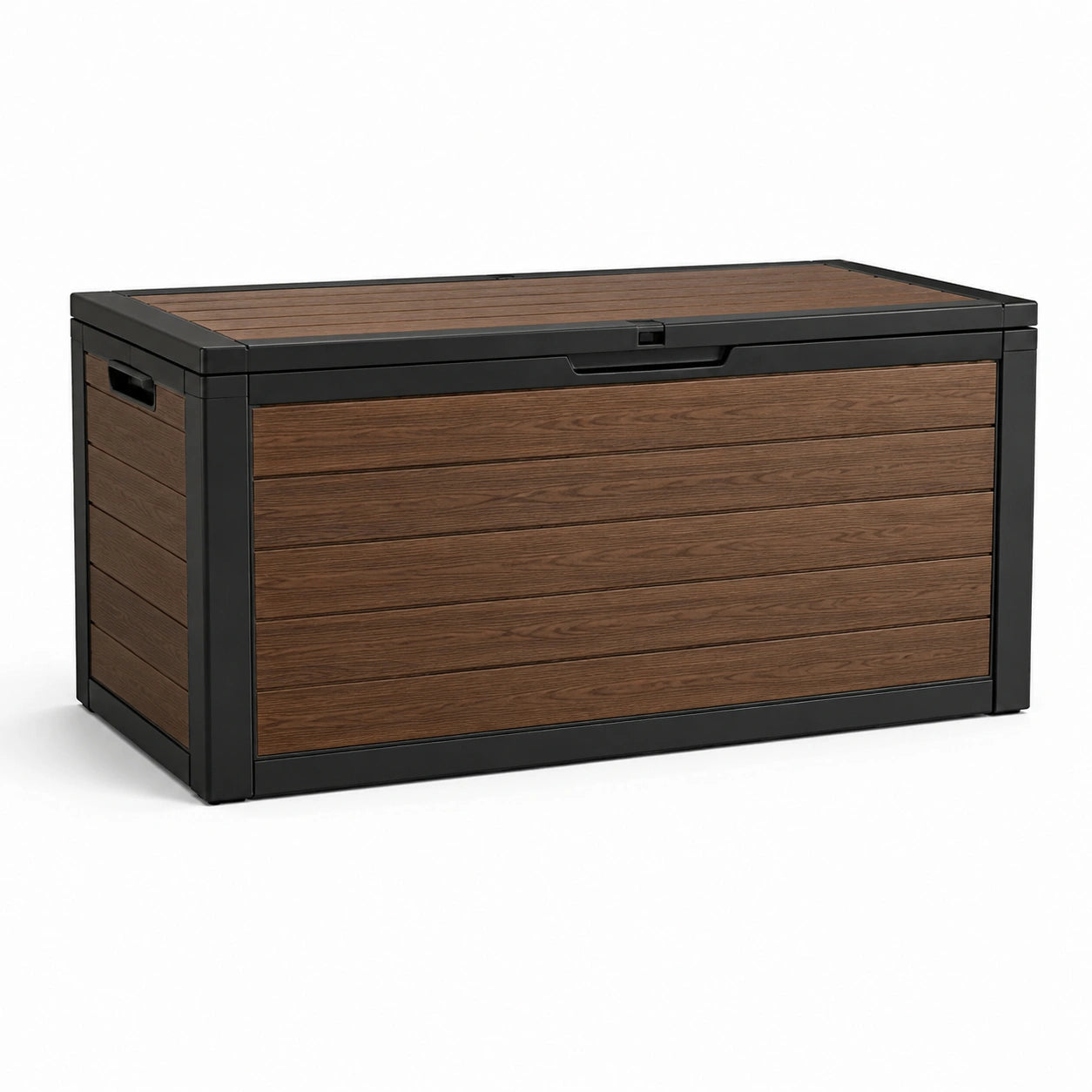 Gartenbox Kunststoff Holzoptik Braun Schwarz Metallrahmen
