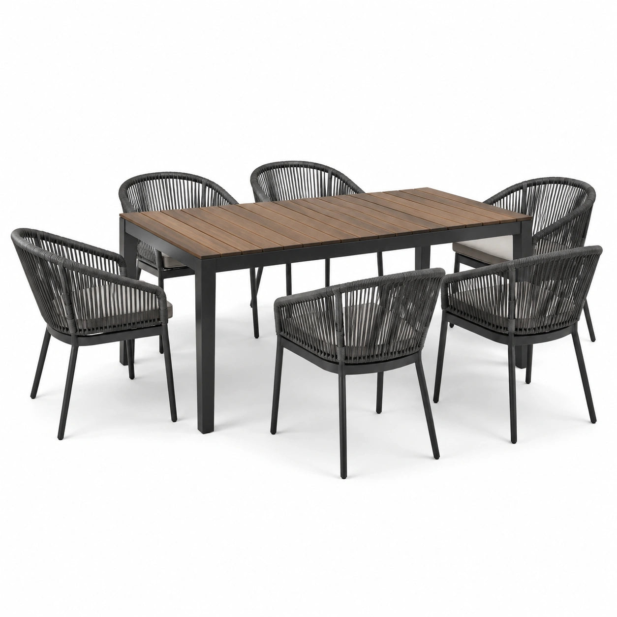 Garten-Essgruppe Aluminium Tisch mit Polywood und 6 Stühlen aus synthetischem Rattan
