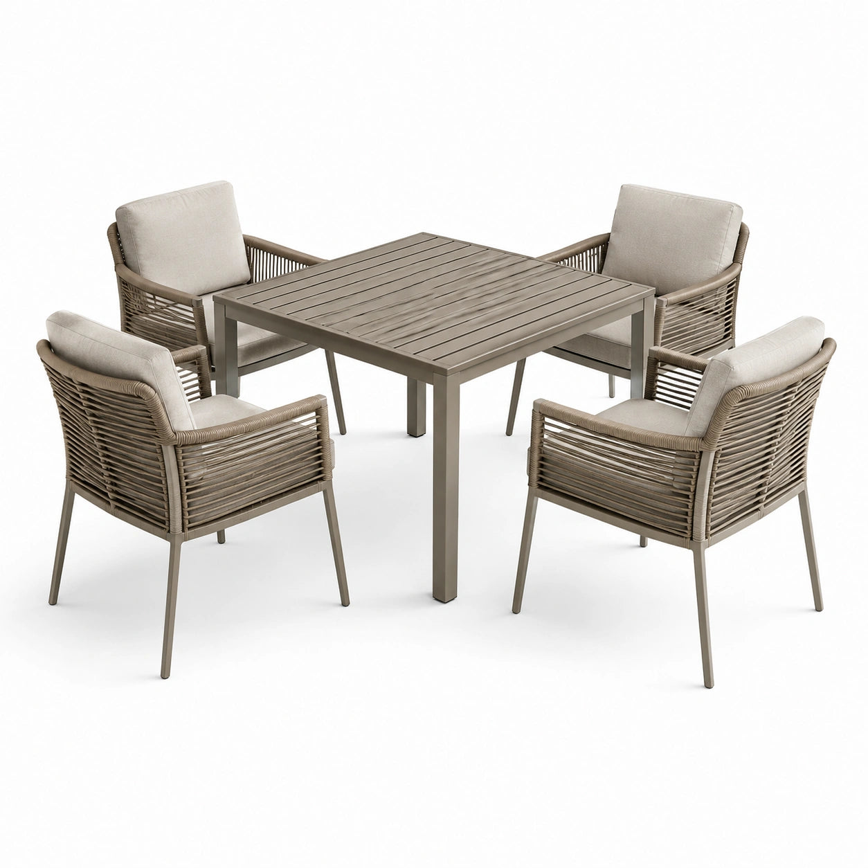 Essgruppe 5-teilig Aluminium Rattan Beige