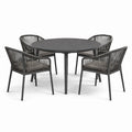 Runde Garten-Essgruppe aus Aluminium und Polyesterseil, Ø 120 cm, Dunkelgrau