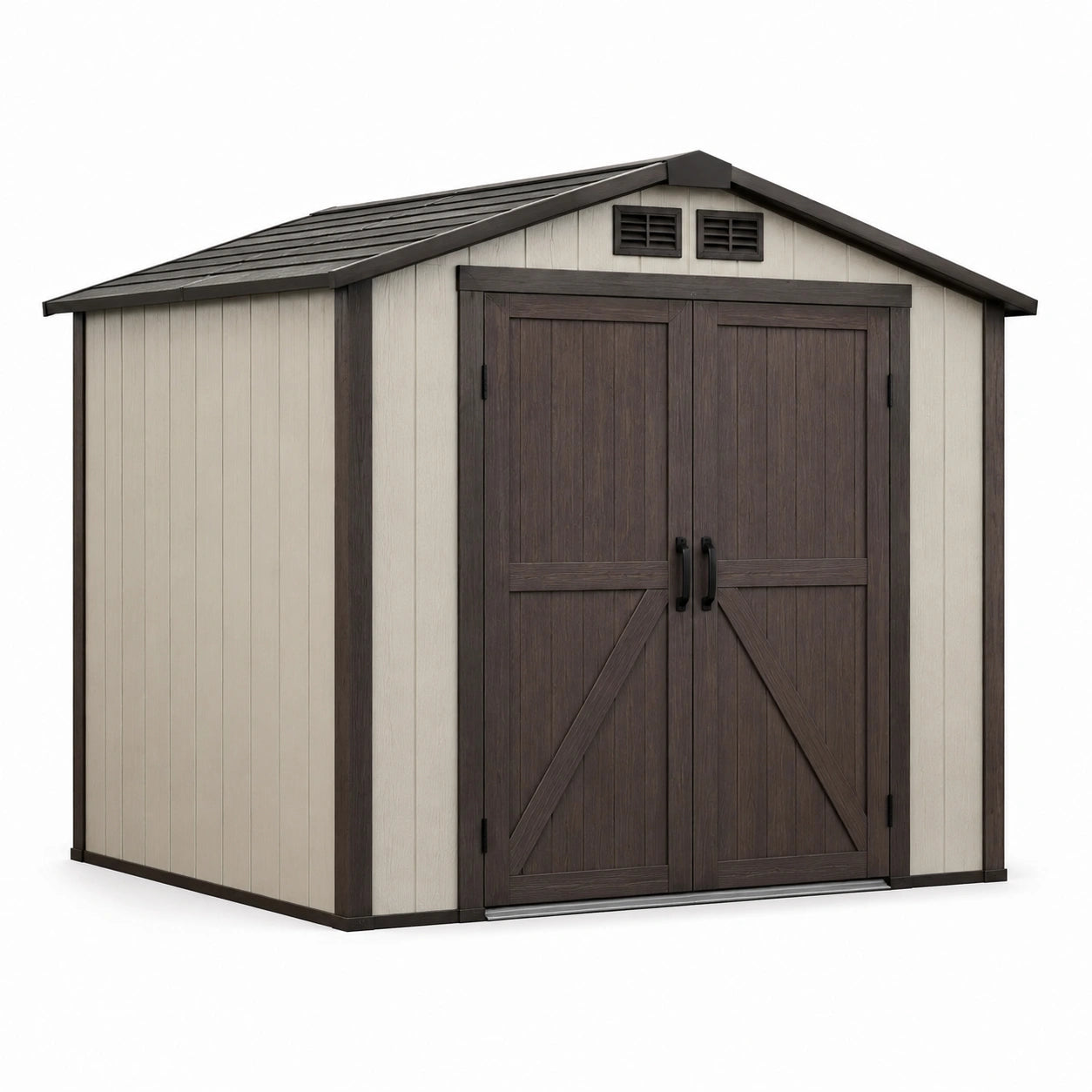 Kunststoff Gartenhaus 220x180x230 cm Beige/Dunkelbraun