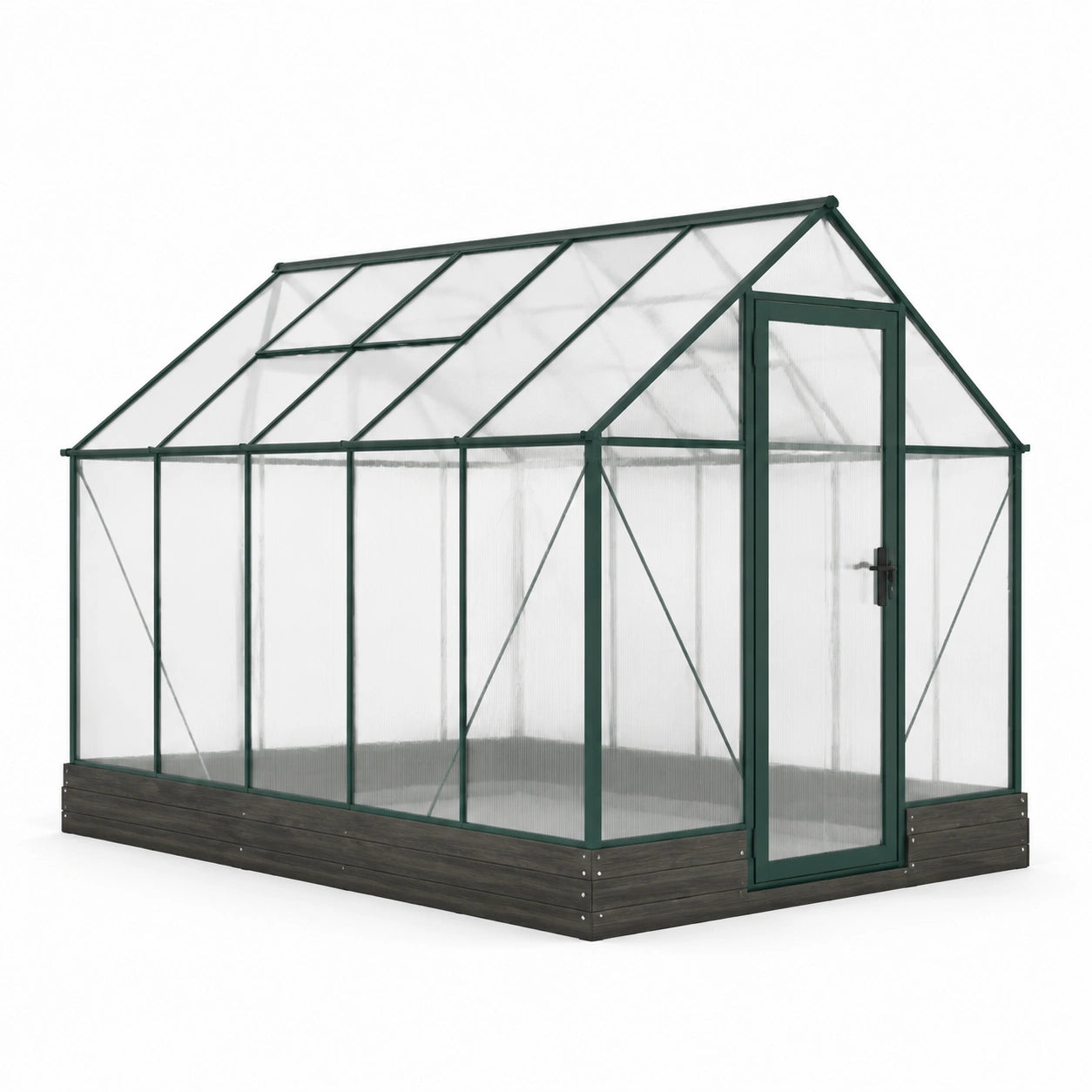 Gewächshaus aus Aluminium und Polycarbonat in Grün 250 x 190 x 195 cm