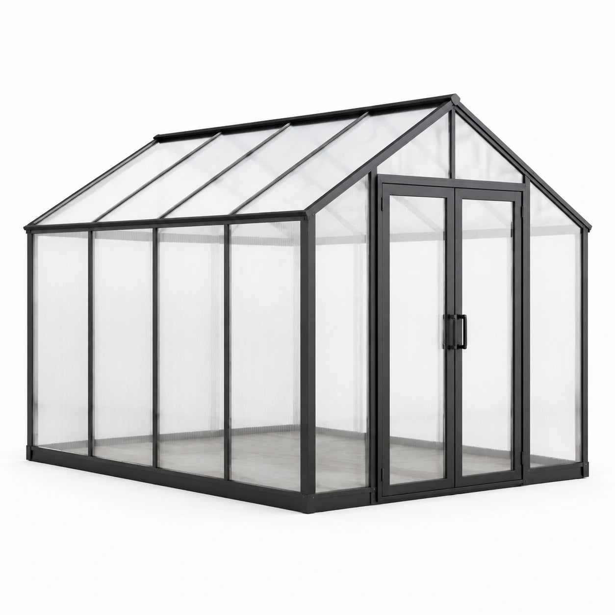 Aluminium Gewächshaus mit Polycarbonat in Schwarz 2x3x2m
