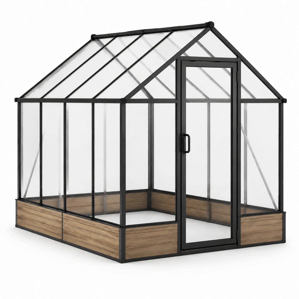 Aluminium Gewächshaus mit Polycarbonatplatten Schwarz Holzoptik 250x250x220 cm