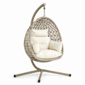 Rattan Hängesessel mit Stahlgestell und Polyesterkissen Beige