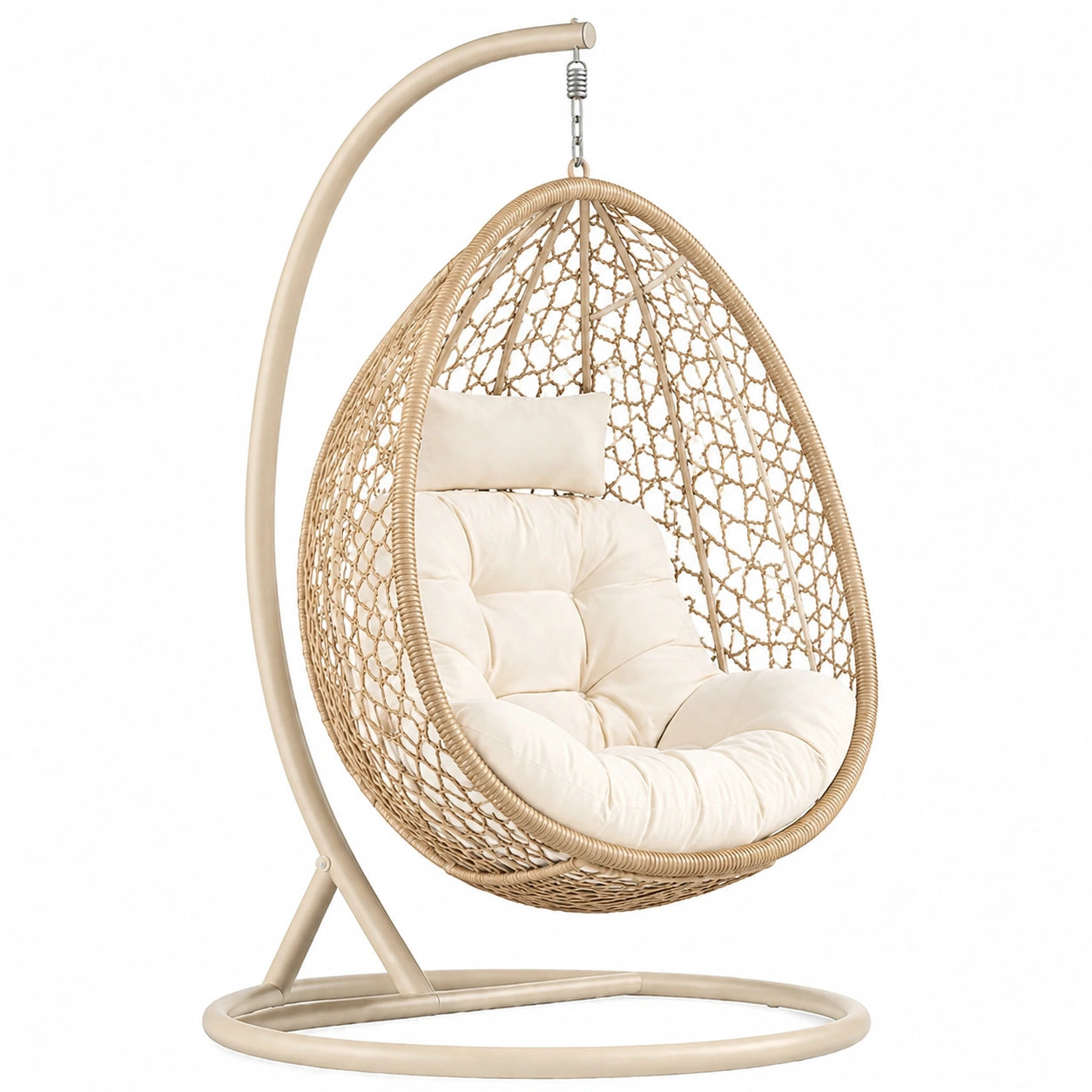 Hängesessel aus Rattan und Stahl mit Kissen, Beige