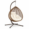 Hängesessel aus Stahl und PE-Rattan Braun mit Cremefarbenem Kissen