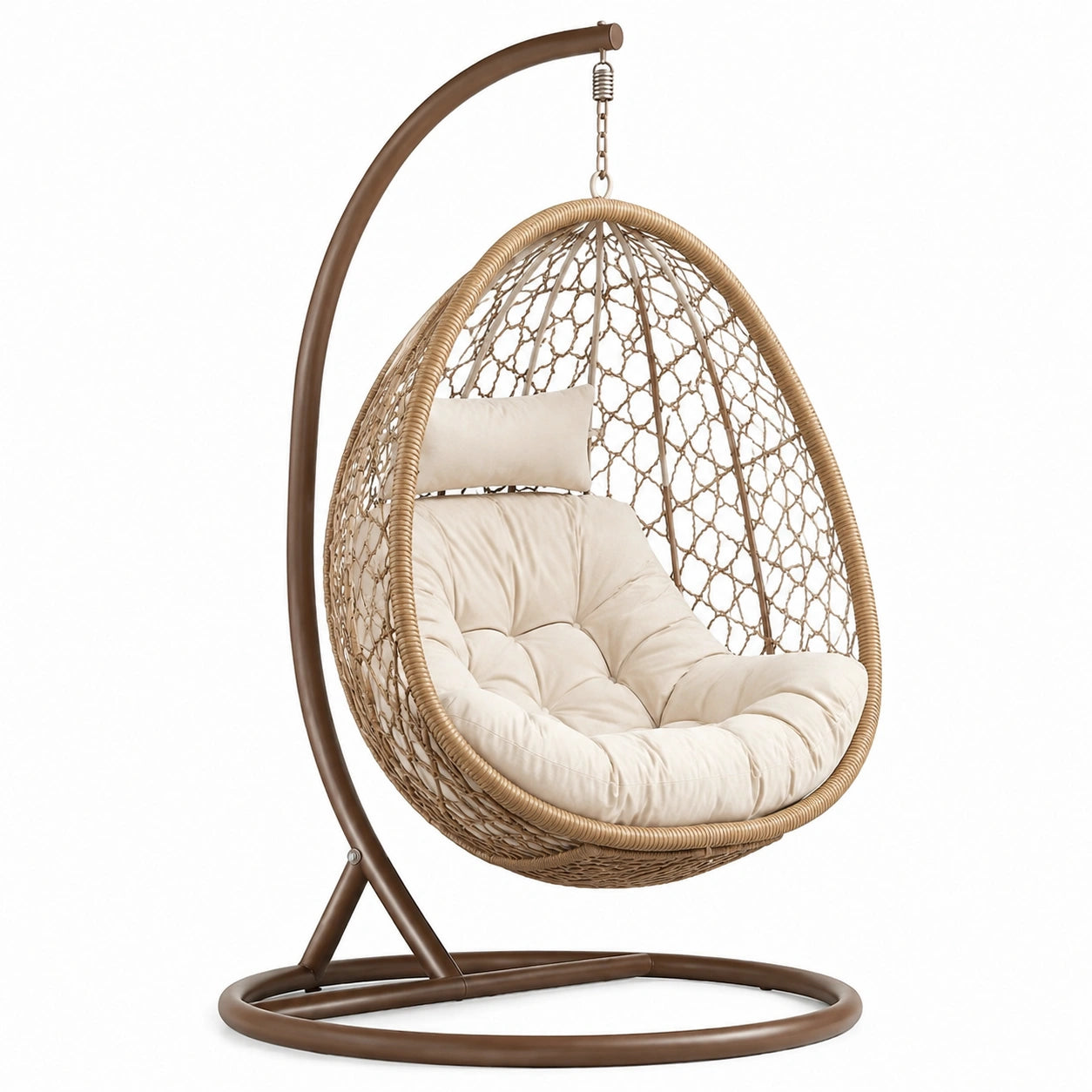 Hängesessel aus Polyrattan mit Stahlgestell, Beige