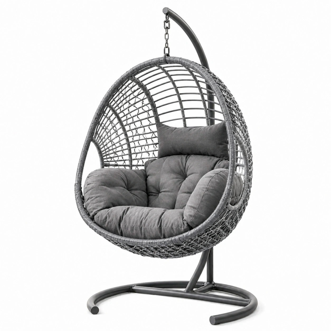 Hängesessel Rattan Stahl Polyester Grau