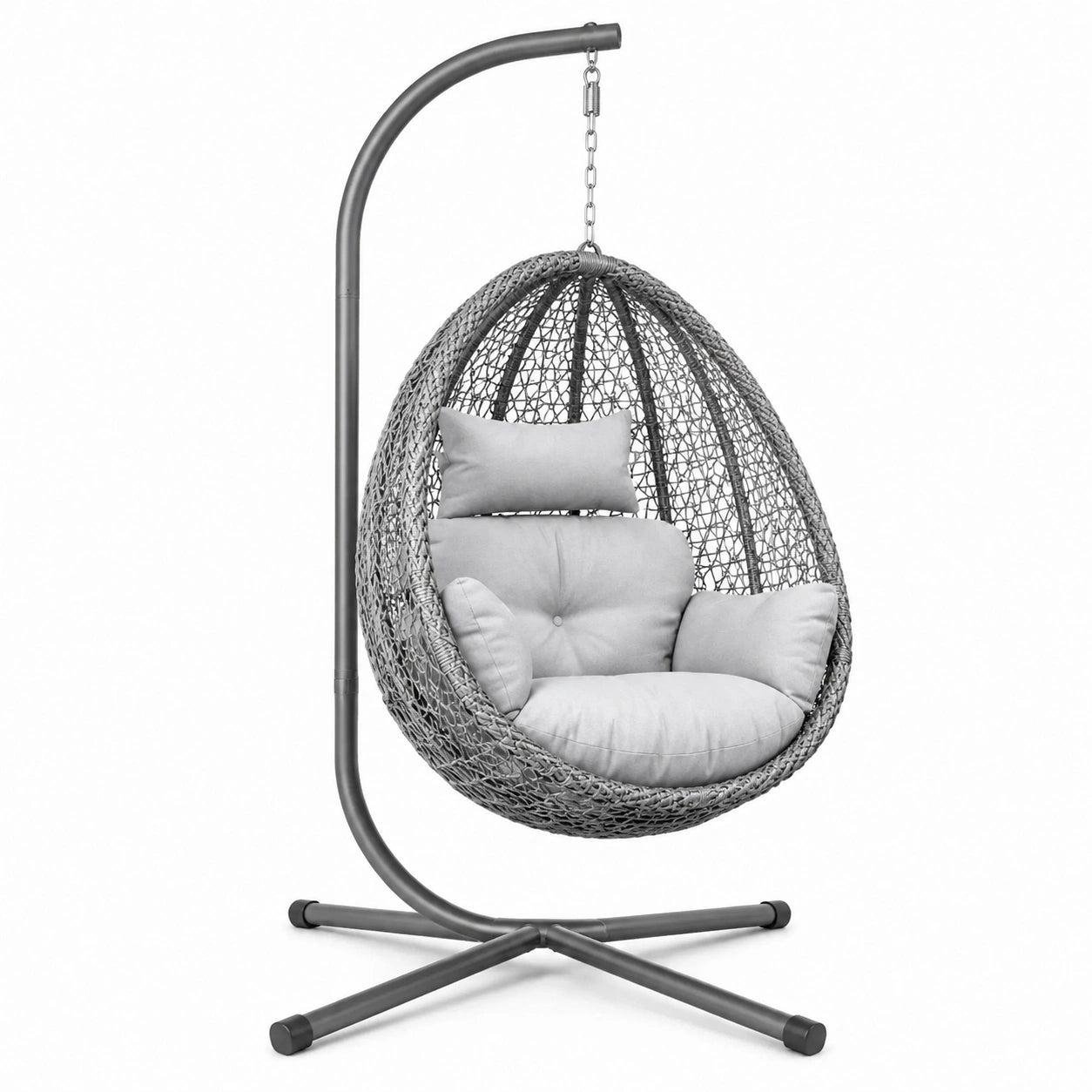 Hängesessel Rattan mit Stahlgestell und Polsterkissen Grau