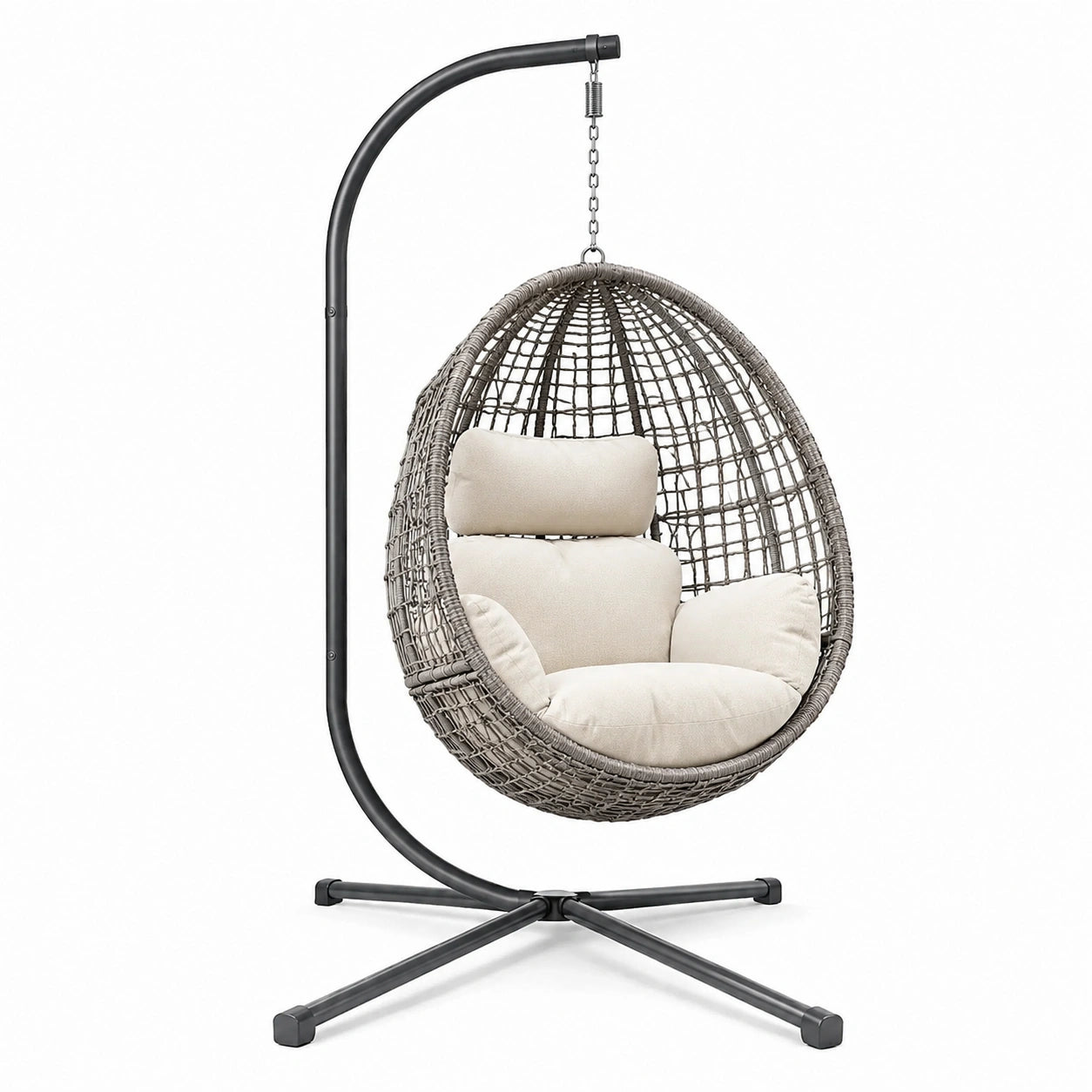 Hängesessel aus Polyethylen-Rattan mit Stahlrahmen Beige