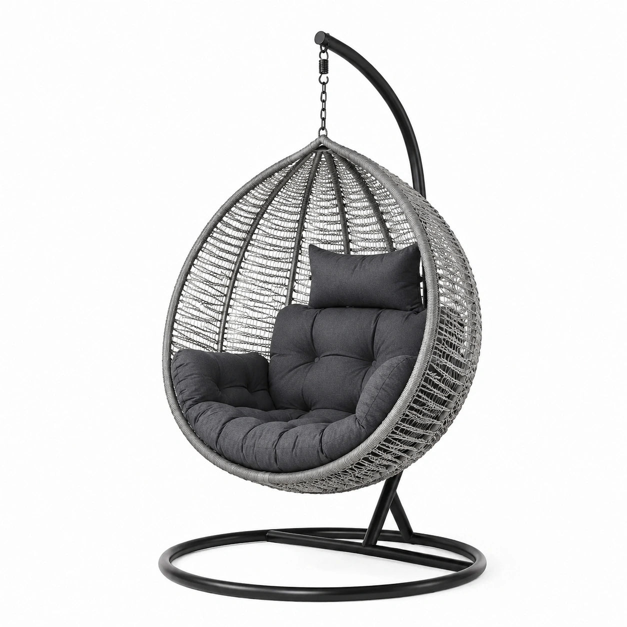 Hängesessel aus Stahl und Rattan mit Polyesterkissen, Ø 100 cm, Höhe 200 cm